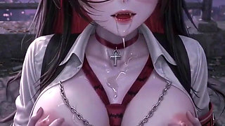 Cute Vampire Student, Waiting for You on the Roof at Night