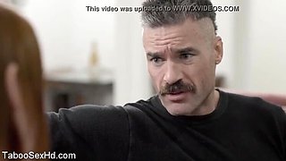 Stepdad fucks hot redhead teen while stepson is away - big dick old man young girl