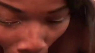 Perfect young black teen with shaved pussy loves to ride on a huge dick