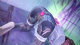 Tattood Girl With Glasses And Buttplug Fucks A Tattooed Dick, Dp, Facial - Lily Lu