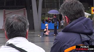 Sub Latina outdoor whipped in public by her kinky domina