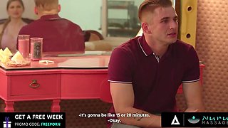 Redhead Lauren Phillips rides cock during massage session