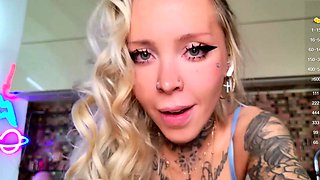 Non stop blonde with big boobs cock jerks off on the bed