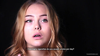 Sweet Russian Girl Smoking Cigarette in Nature