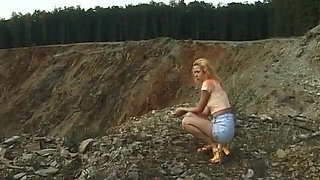 Hairy blonde babe gets anally plowed outdoors