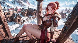 Illicit Leather Armor Seduction in Medieval Village. Cold Queen Unzips Her Gear & Goes Wild!