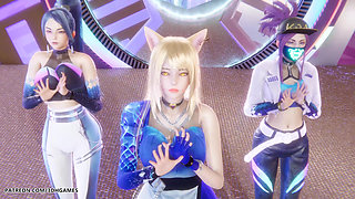 Mmd Kpop Demon Hunters - Huntrx - Golden Ahri Akali Kaisa Sexy Striptease League of Legends Hentai Uncensored 4K 60fps