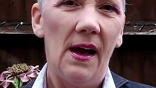 Naughty English Granny Fleur Masturbates Outside in the Backyard