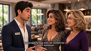 Two Mature Women Fucked Handsome Man. Cartoon AI. Threesome FFM