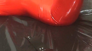 Hot MILF in a Red Latex Catsuit, Tie Me up and Make Me. Second Angle