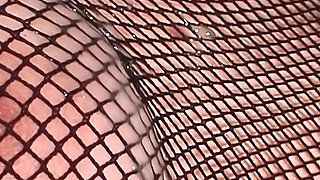 Black Fishnets & Pink Crotchless Pantyhose