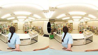 The Convenience Store Clerk is a Slut - Asian Teen Riding Dick at Work