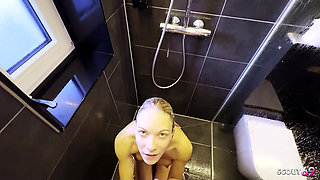 German Slim Step-sister with Big Tits Caught in Shower and Seduce to Fuck