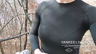 Solo female masturbates outdoors near the road