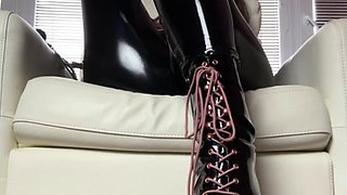 Crawl at my boots, hot mistress Kate in her latex and high