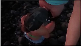 Public Blowjob On The Beach With Cum On Tits