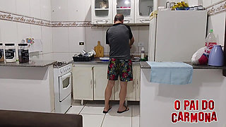 Naked Cougar Alone in the Kitchen