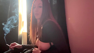 Smoking a Cigarette Big Boobs Dildo Play