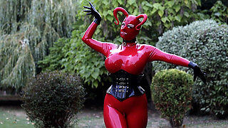 Halloween Special: Red Rubber Devil Playing with Rubber Bound Sub