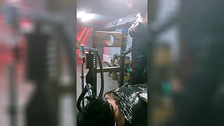 The Slave Suffers with a Breathing Mask During Hard Dilation.