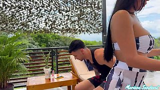 Brunette MILF with round ass, Mariana Sandoval, rides a huge cock during an erotic massage