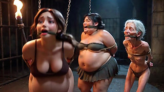 Weak Trio: Pregnant, SSBBW and Granny Tied up in Bondage Cell