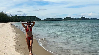 Beauty Chill and Sunbaths in Red Sexy Bikini