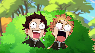 Kanroji Mitsuri in boat and fucked by a plunger with a dildo (Tanjiro and Zenitsu are watching this) Demon Slayer hentai anime