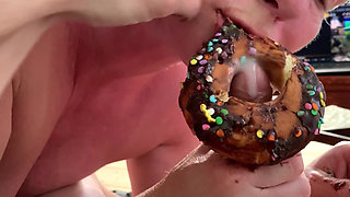 Eating Black chocolate Cock cum covered donut & sprinkles
