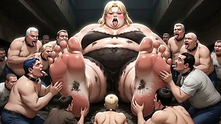 Huge Obese Giantess BBW - Slave Men Licking & Cleaning Her Big Feet