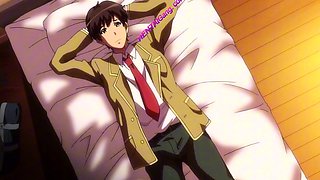 Innocent anime lady lets her lover in for the first time