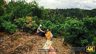 Hunt4k. opened up her hole right in the woods