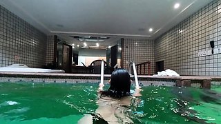 Hot Brunette's Naughty Motel Pool Solo Show
