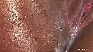 Perfect ebony gerts lubed up and is fucked until she is creamed