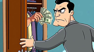 Cuckold Husband Is Furious That His Wife Is Cheating with Her Lover. Cartoon