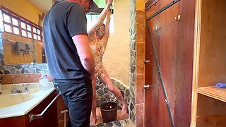 Girlfriend explores BDSM with foam bondage and humiliating writing