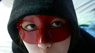 Cosplay teen vampire swallows cum after POV blowjob