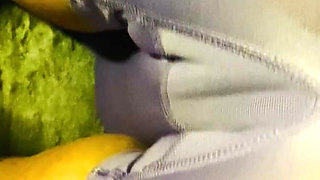 Perfect Cameltoe in Tight Purple Yoga Shorts