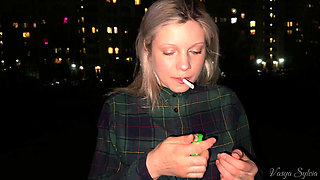 Smoking Blonde with Naked Tits Smokes!