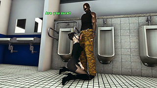 Men's Room, Cute Asian Girl Swallows Big Black Cock in a Public Toilet, Emptie41