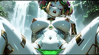 Flower girl sexy pose in waterfall (Ai animation)