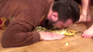 Crushing food for my slave to eat