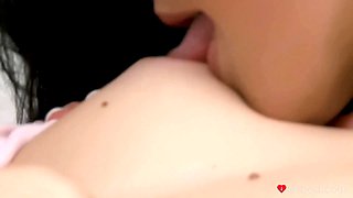 Pretty woman with pointy nipples buries her tongue inwards a Tight Pussy - lesbea