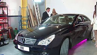 Mature ash-blonde enjoys group fuckfest in her car