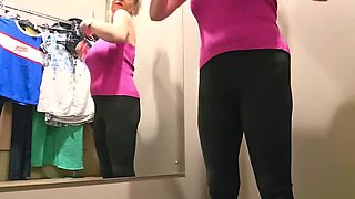 Discreet MILF Jenny Masturbates with Huge Natural Tits in Changing Room