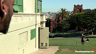 Sexy Business Lady Is Overpowered & Gang Banged in a Public Restroom by Huge Cocks