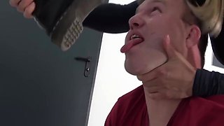 Fat Slave Lickign Spit From The Floor With Amy Douxxx And Nikky Thorne