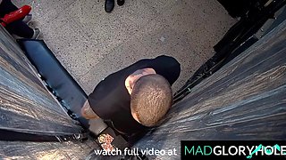 Nasty sluts serving their wet pussies to fuck on at the gloryhole