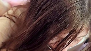 Brunette teen swallowing cum in POV blowjob