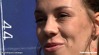 Gagged German slave fucked in public